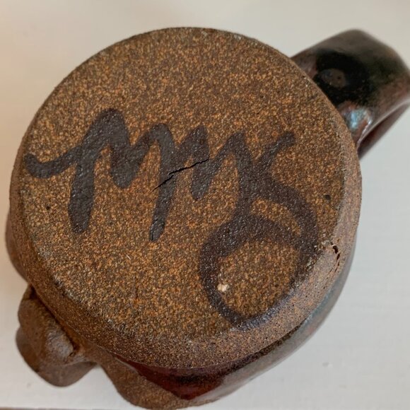 Vintage Signed MMS Mahon Ugly Funny Face 3D Stoneware Pottery Pig with Hat Mug - Picture 4 of 4
